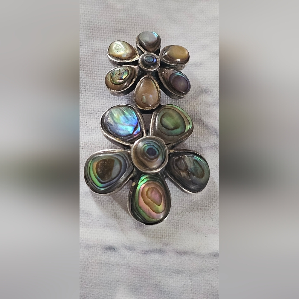 Sterling Silver 925 Avalone Flower Pendant Chunky And Beautiful